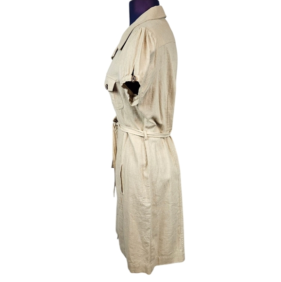 Boston Proper Neutral Tan Linen Blend Button Front Dress Size 12 Women's O66 - Picture 4 of 8